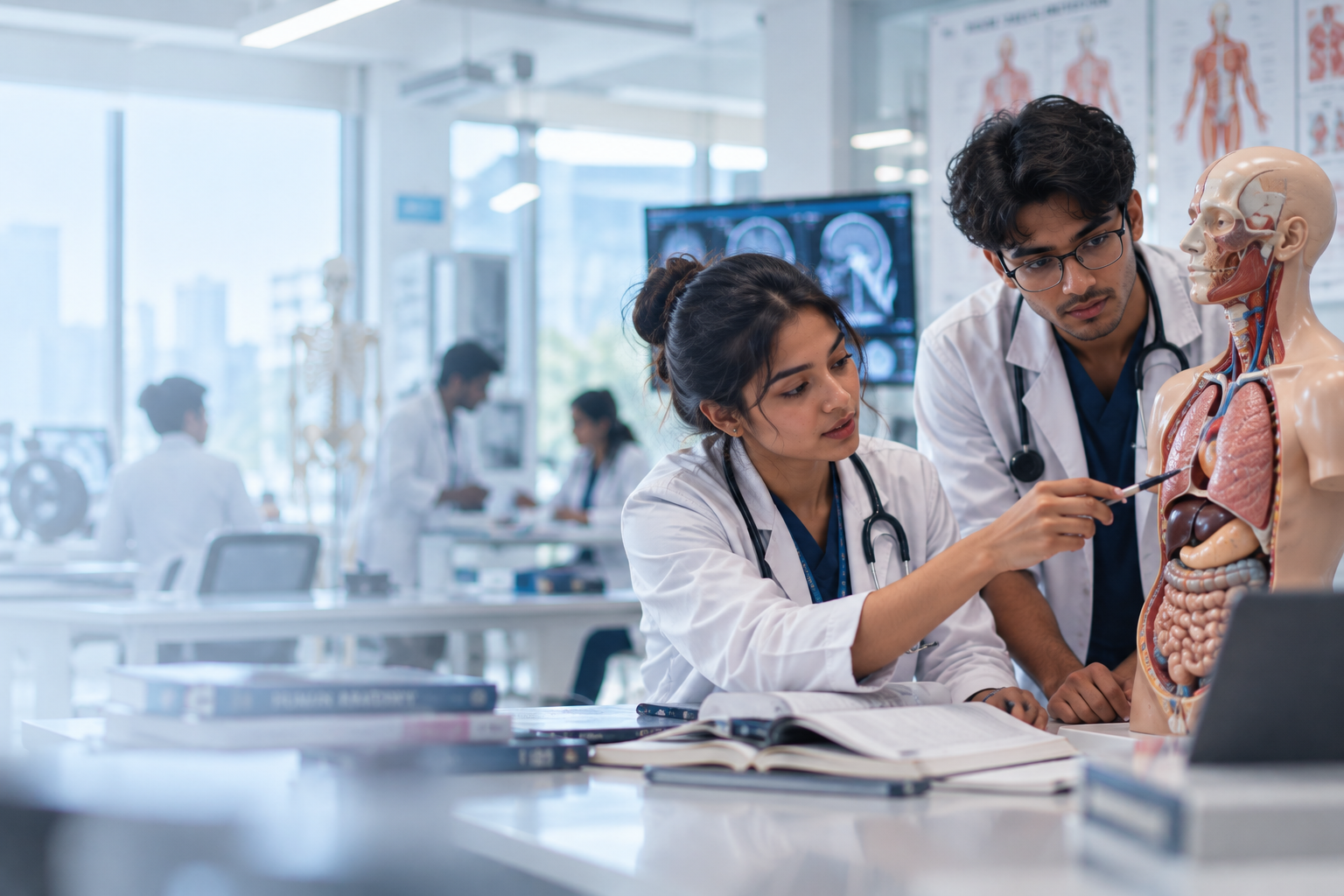 Medical students learning in a modern healthcare environment