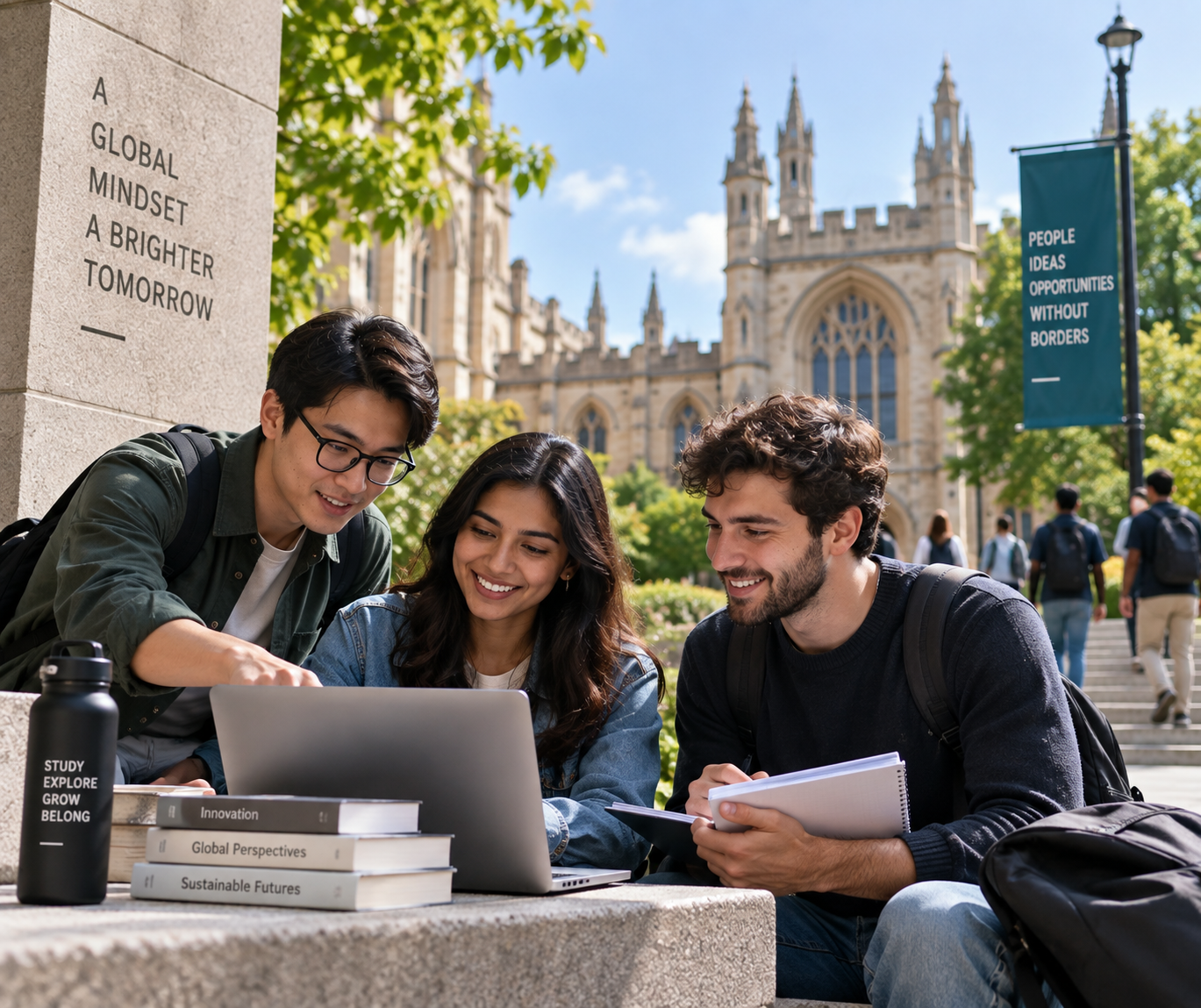 Postgraduate students studying together at an international university